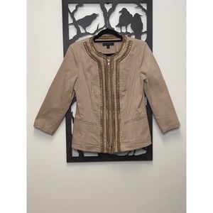 Lafayette 148 New York Double Zipper Moto Style Gold Detail Jacket Size 4